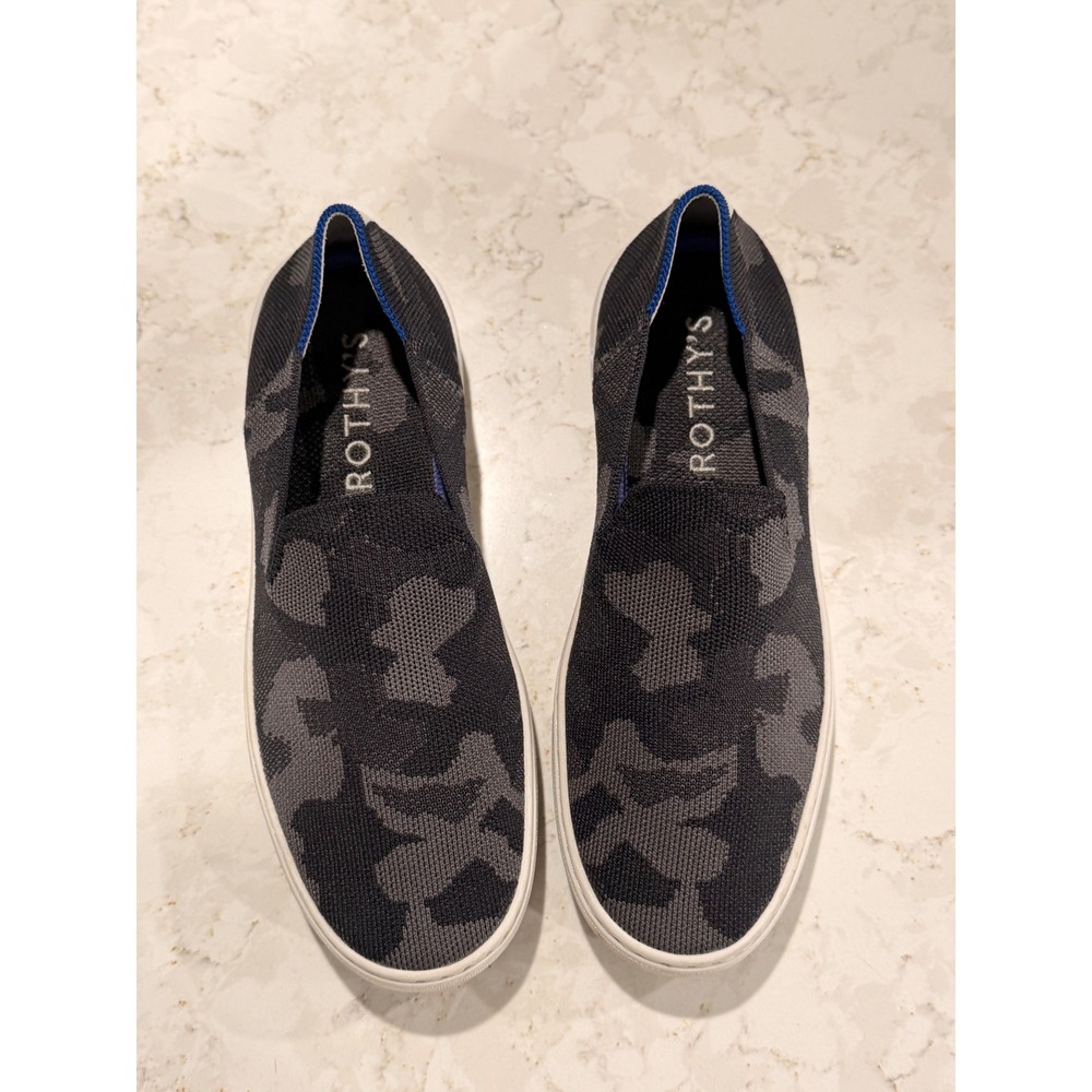 Rothys The Sneaker Grey Camo Slip On Knit Shoes Womens 7.5 Comfort Sustainable‎